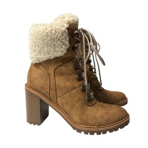 Nine West boots Tan Ankle Bootie with Shearling Lining faux size 7.5 NEW